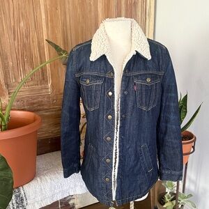 Levi's Dark Blue Denim Jacket with Cream Sherpa Collar
